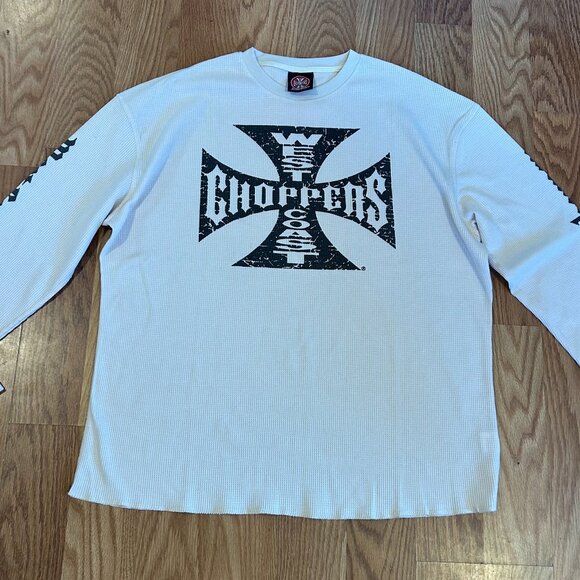 Vintage Jesse James West Coast Choppers Mens  Iron Cross Thermal Knit L-XL - Picture 1 of 5